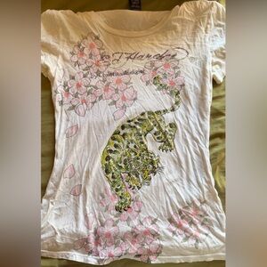 Ed Hardy Floral and Leopard Graphic Tee